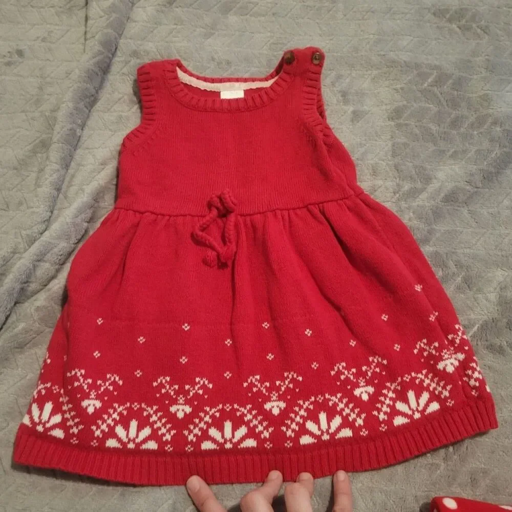 Carter's Just One You Red Sweater Dress & Polka Dot Reindeer Footed Pajamas 9M
